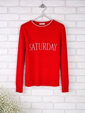 Absolutely Creative Worldwide Red Saturday Crewneck Long Sleeve Sweater Size S